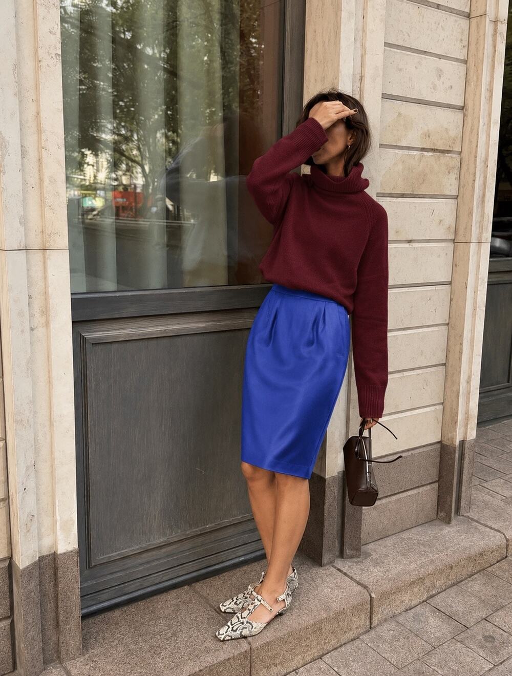 Vintage Austin Reed Cobalt Blue 100% Silk Tailored Pencil Skirt British Heritage